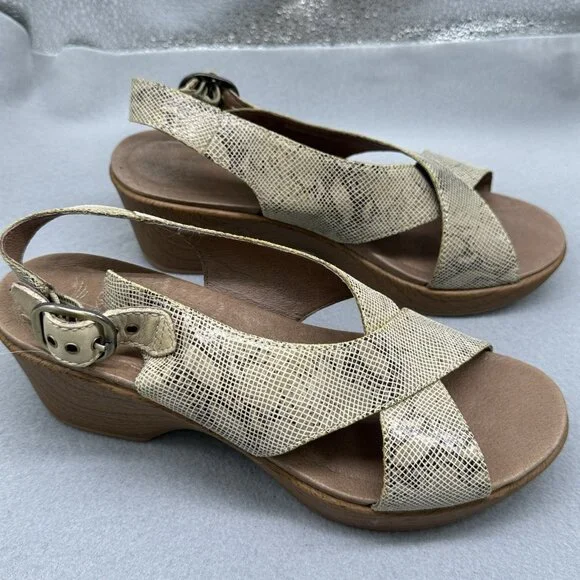 Womens Dansko Sandals Jacinda Taupe Snake Print Platform Wedge Sz US 9 EUR 39 - Picture 5 of 12